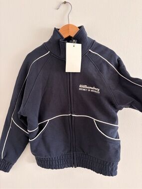 Zara Navy Zip-Up Kids Jacket with White Piping